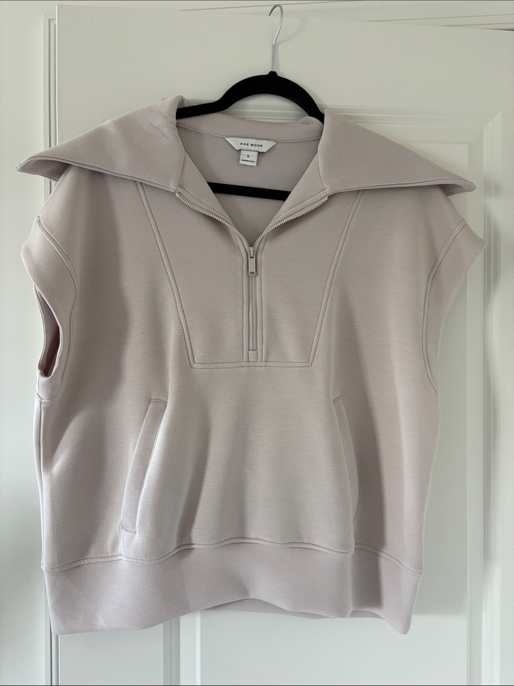 Scuba Sleeveless Half-Zip Hoodie in Pale Pink